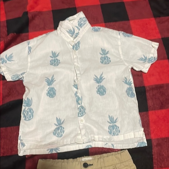 Zara boys Blue Pineapple Print Shirt and Tan Pants Set size 8 - Picture 2 of 6